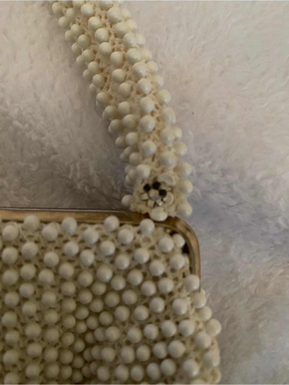 Cream Beaded Handheld Clutch with Top Handle - Picture 4 of 5
